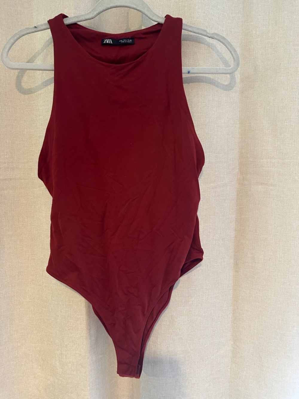 Zara Wine Red Sleeveless High-Neck Bodysuit